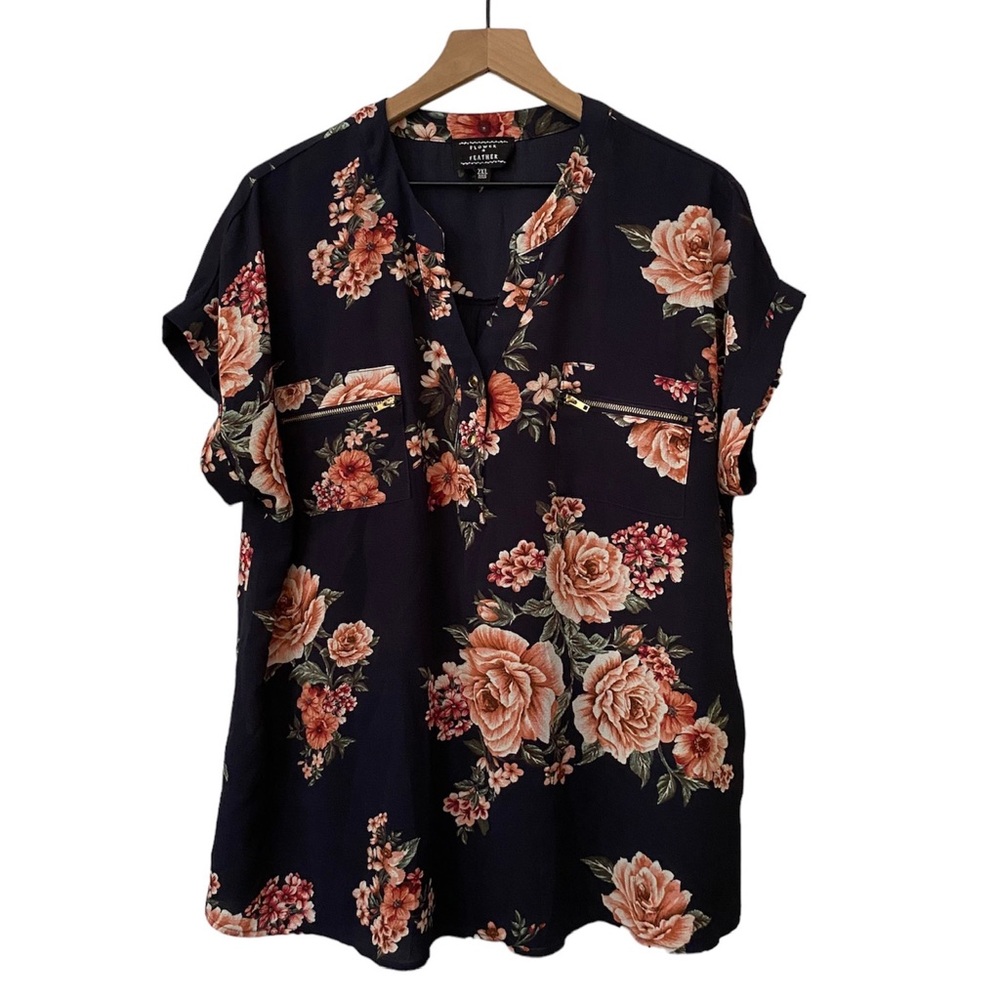 Flower & Feather Rose Print Top 2XL